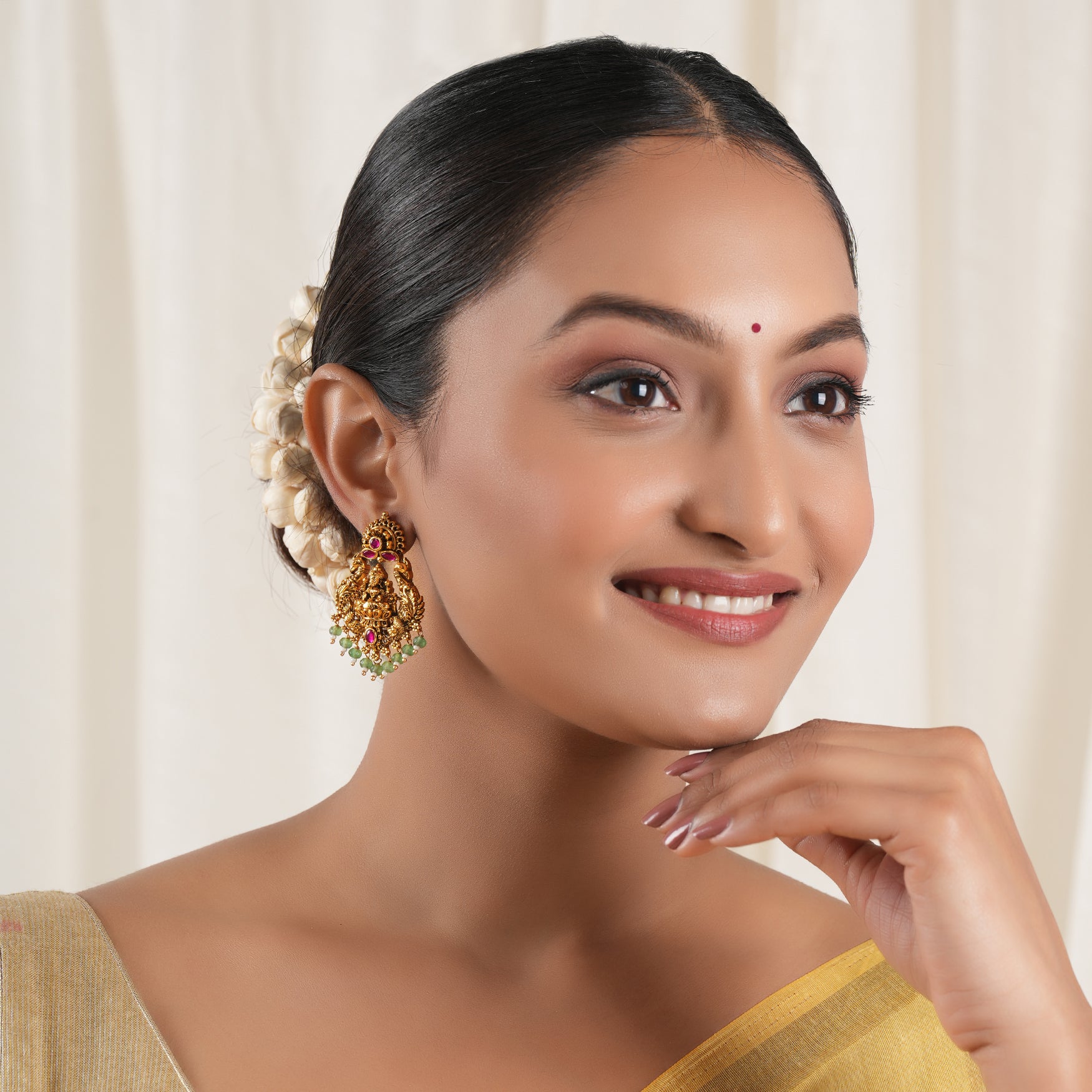 Beautiful antique gold multicolor maa lakshmi earring I Temple Jewellery