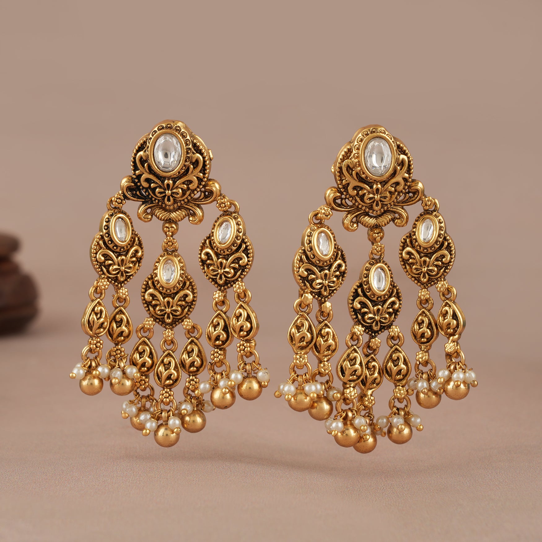 Long beautiful antique gold kundan earring