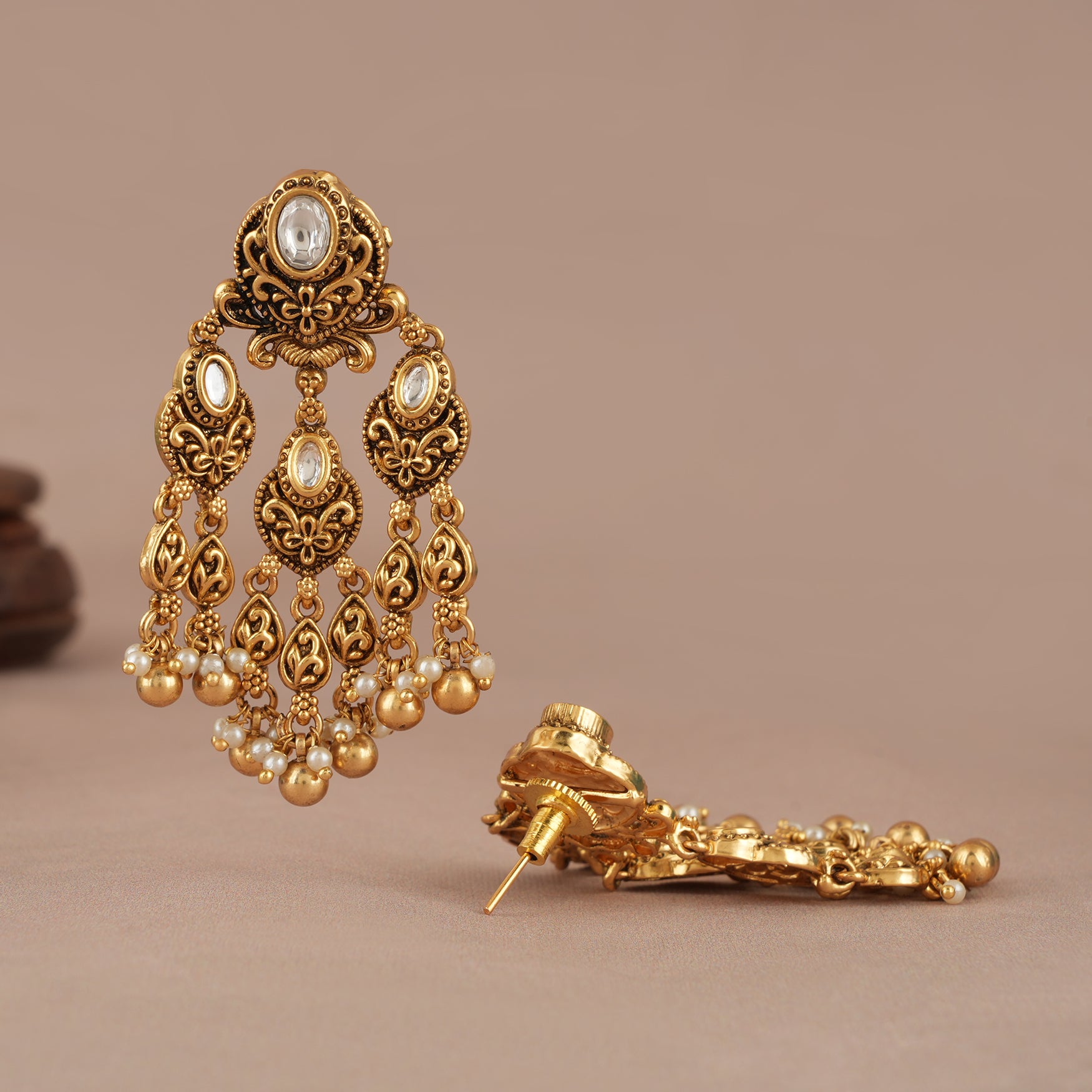 Long beautiful antique gold kundan earring