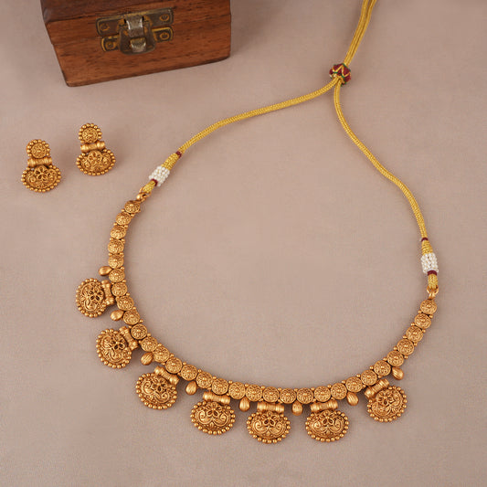 Beautiful plain antique gold necklace set with earring