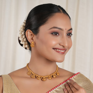 Beautiful plain antique gold necklace set with earring