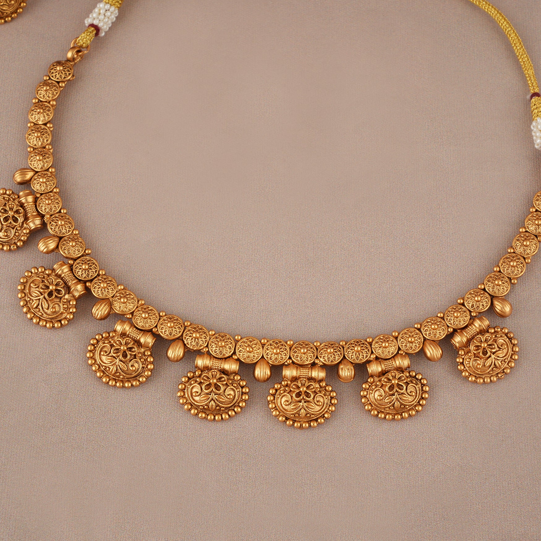 Beautiful plain antique gold necklace set with earring