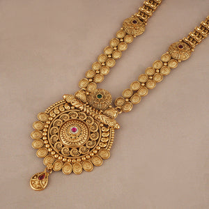 Beautiful long antique gold stone necklace with earring