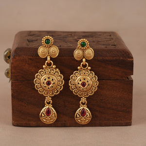 Beautiful long antique gold stone necklace with earring