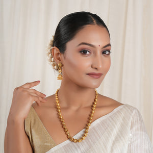 Long beautiful plain antique gold string necklace set