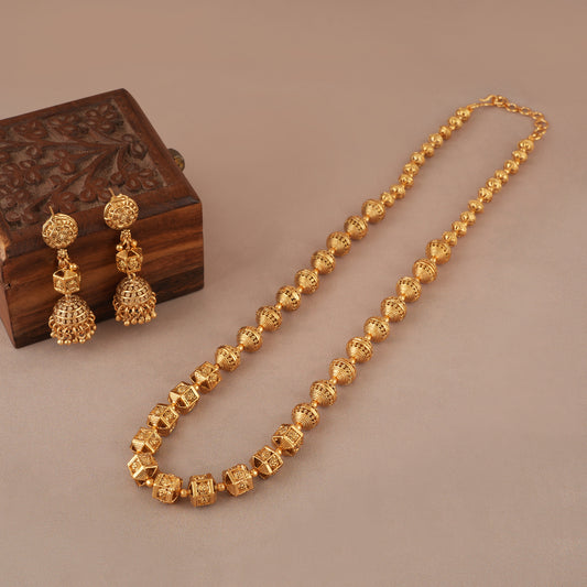 Long beautiful plain antique gold string necklace set
