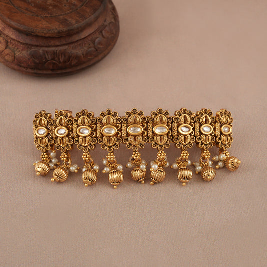 Amazing antique gold kundan buckle hair clip