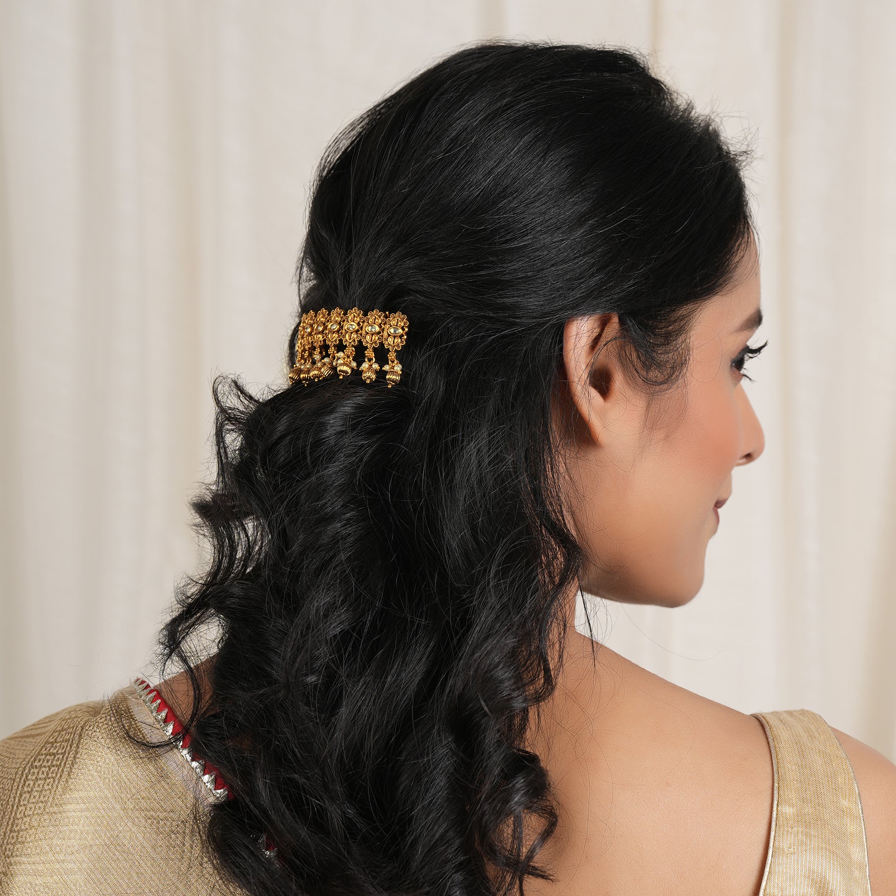 Amazing antique gold kundan buckle hair clip