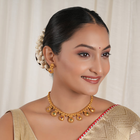 Antique gold stone necklace set