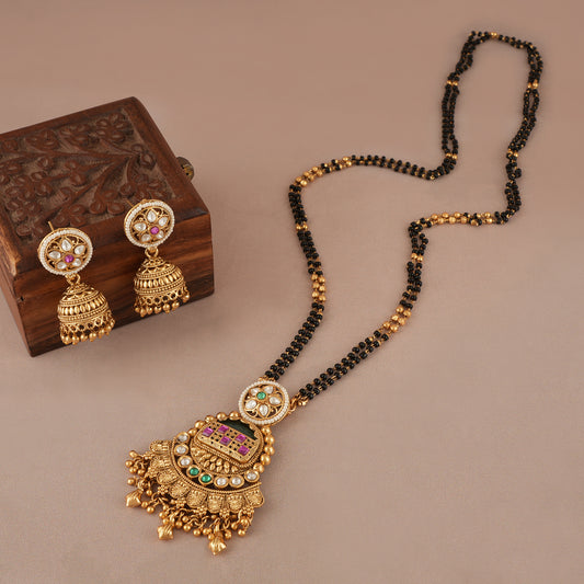 Long kundan stone antique gold magalstura