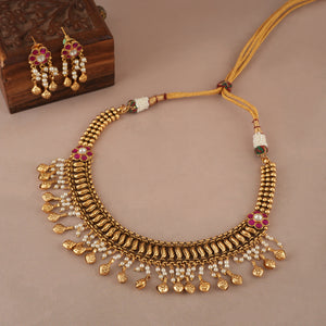 Stunning antique gold pearl drop choker necklace set