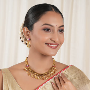 Stunning antique gold pearl drop choker necklace set