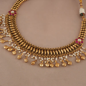 Stunning antique gold pearl drop choker necklace set