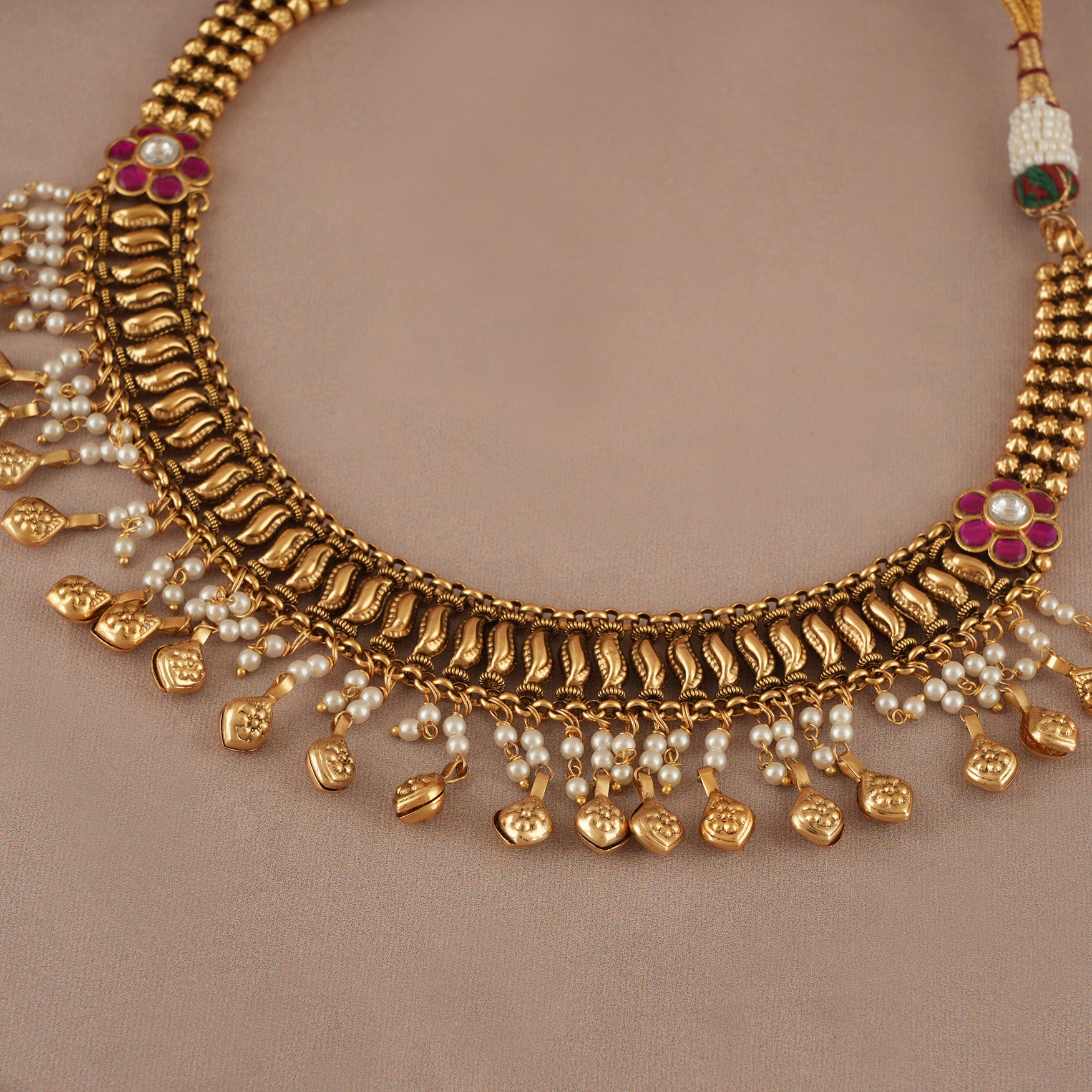Stunning antique gold pearl drop choker necklace set