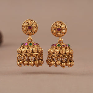 Stunning elegant stone antique gold jhumka
