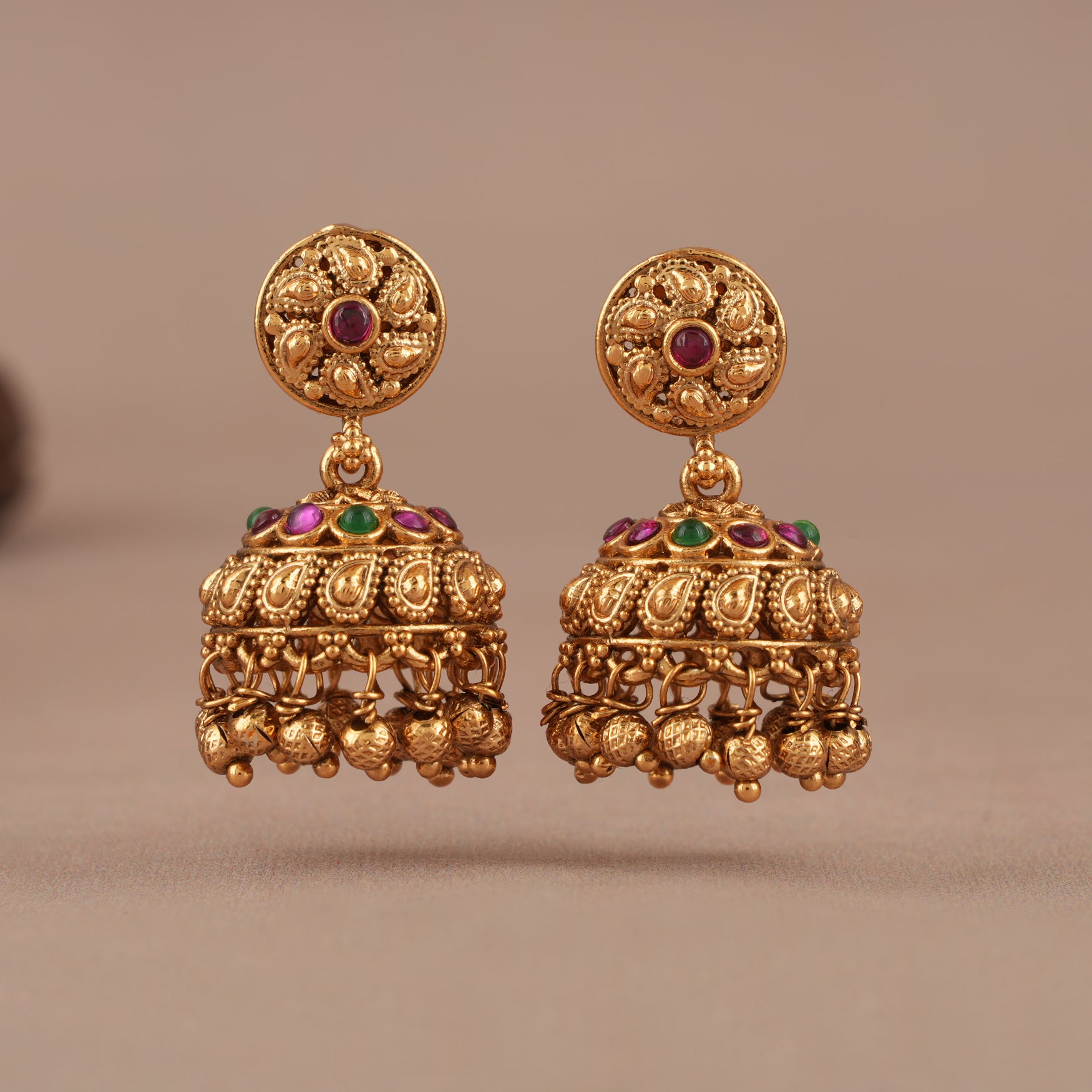 Stunning elegant stone antique gold jhumka