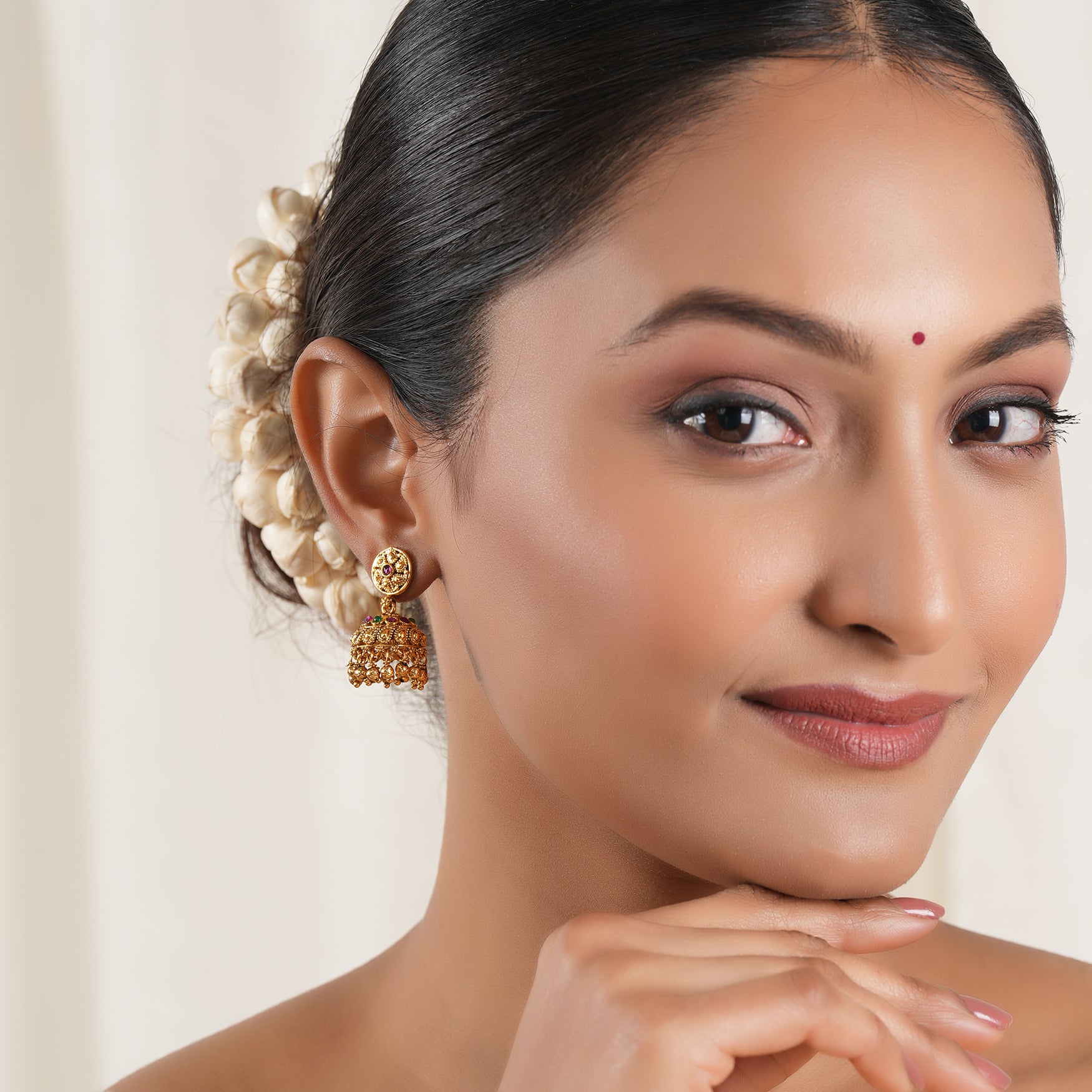 Stunning elegant stone antique gold jhumka