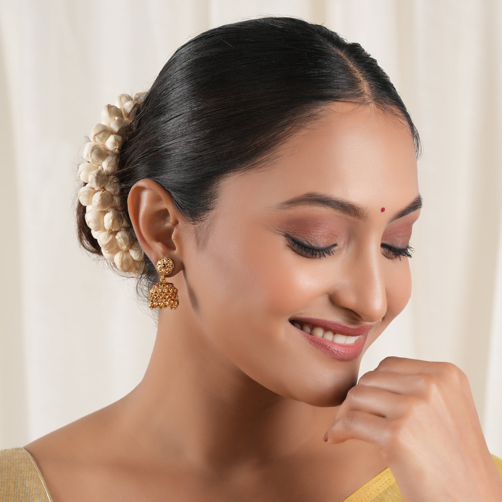 Stunning elegant stone antique gold jhumka