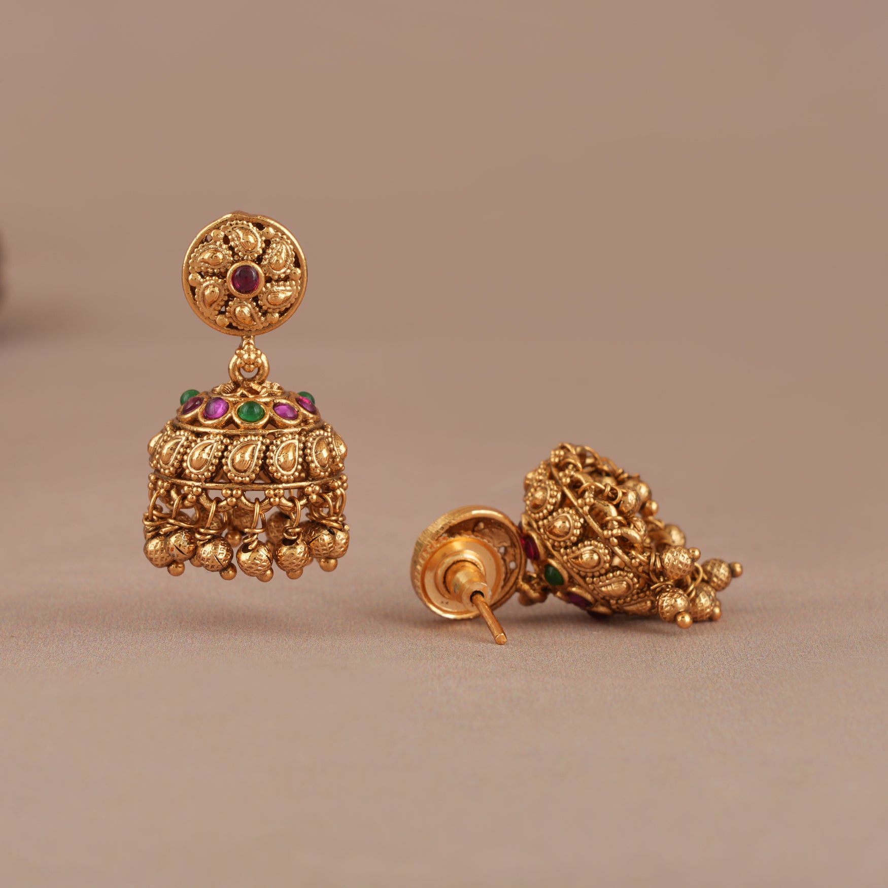 Stunning elegant stone antique gold jhumka