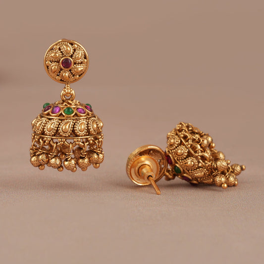 Stunning elegant stone antique gold jhumka