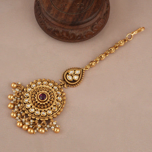 Stunning floral kundan antique gold big size maagtika