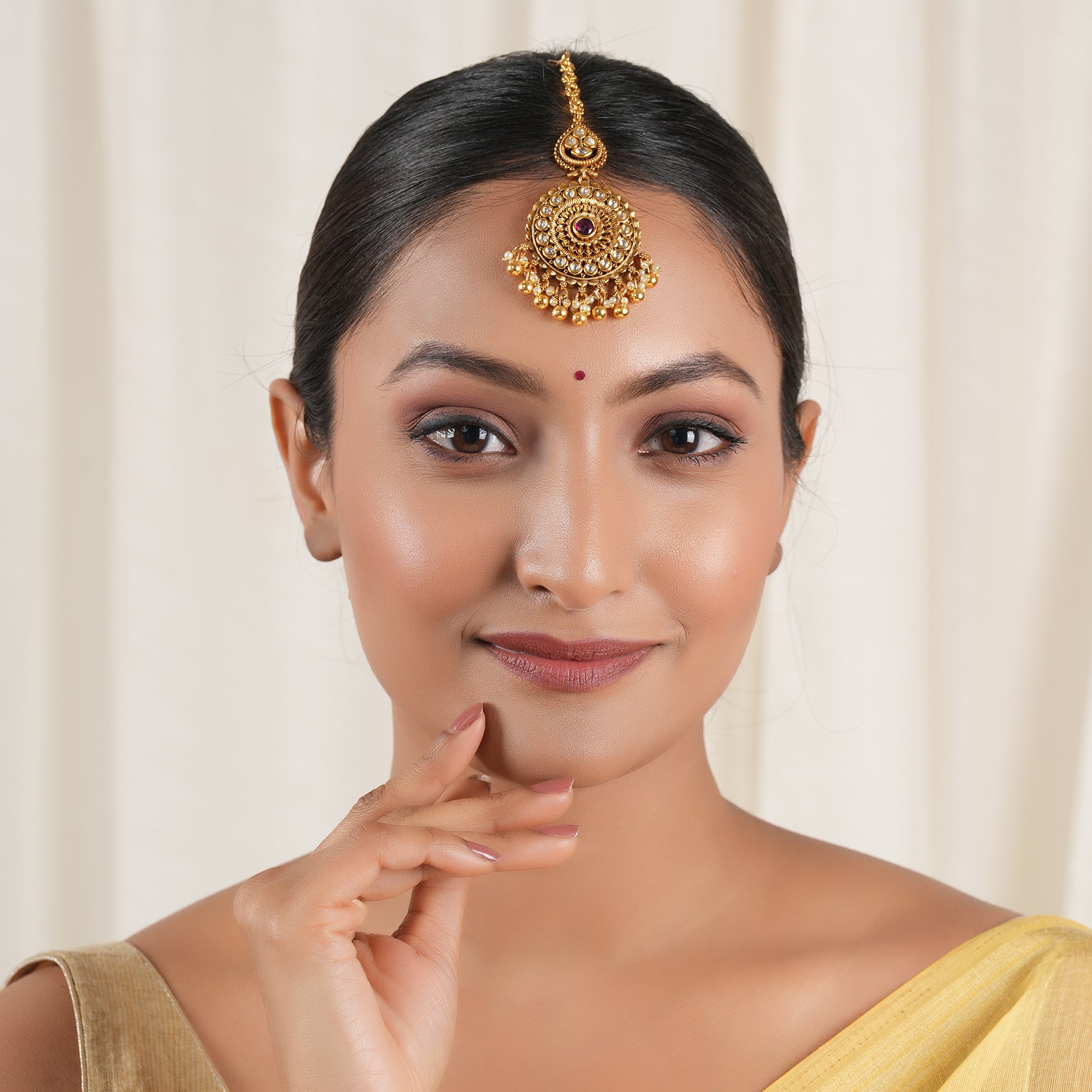 Stunning floral kundan antique gold big size maagtika