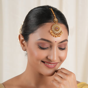 Stunning floral kundan antique gold big size maagtika