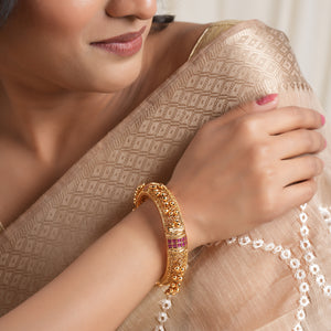 Broad antique gold ruby stone kada bangle