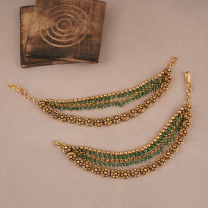 Amazing emerald antique gold three layer ear chain