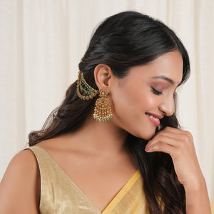 Amazing emerald antique gold three layer ear chain