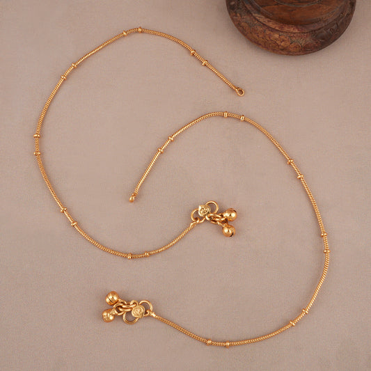 Plain bead antique gold anklet set