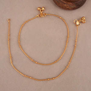 Plain bead antique gold anklet set