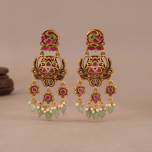Beautiful long stone antique gold dangler earring