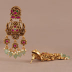 Beautiful long stone antique gold dangler earring