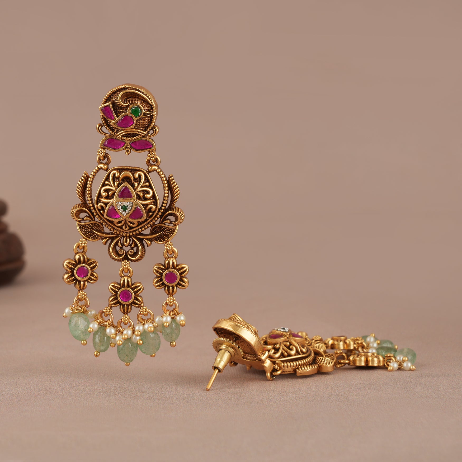 Beautiful long stone antique gold dangler earring