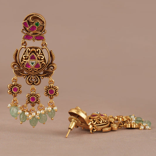 Beautiful long stone antique gold dangler earring