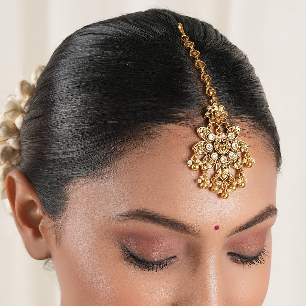 Stunning big size kundan floral antique gold maagtika