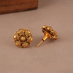 Elegant antique gold plain necklace set with stud earring