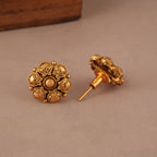 Elegant antique gold plain necklace set with stud earring