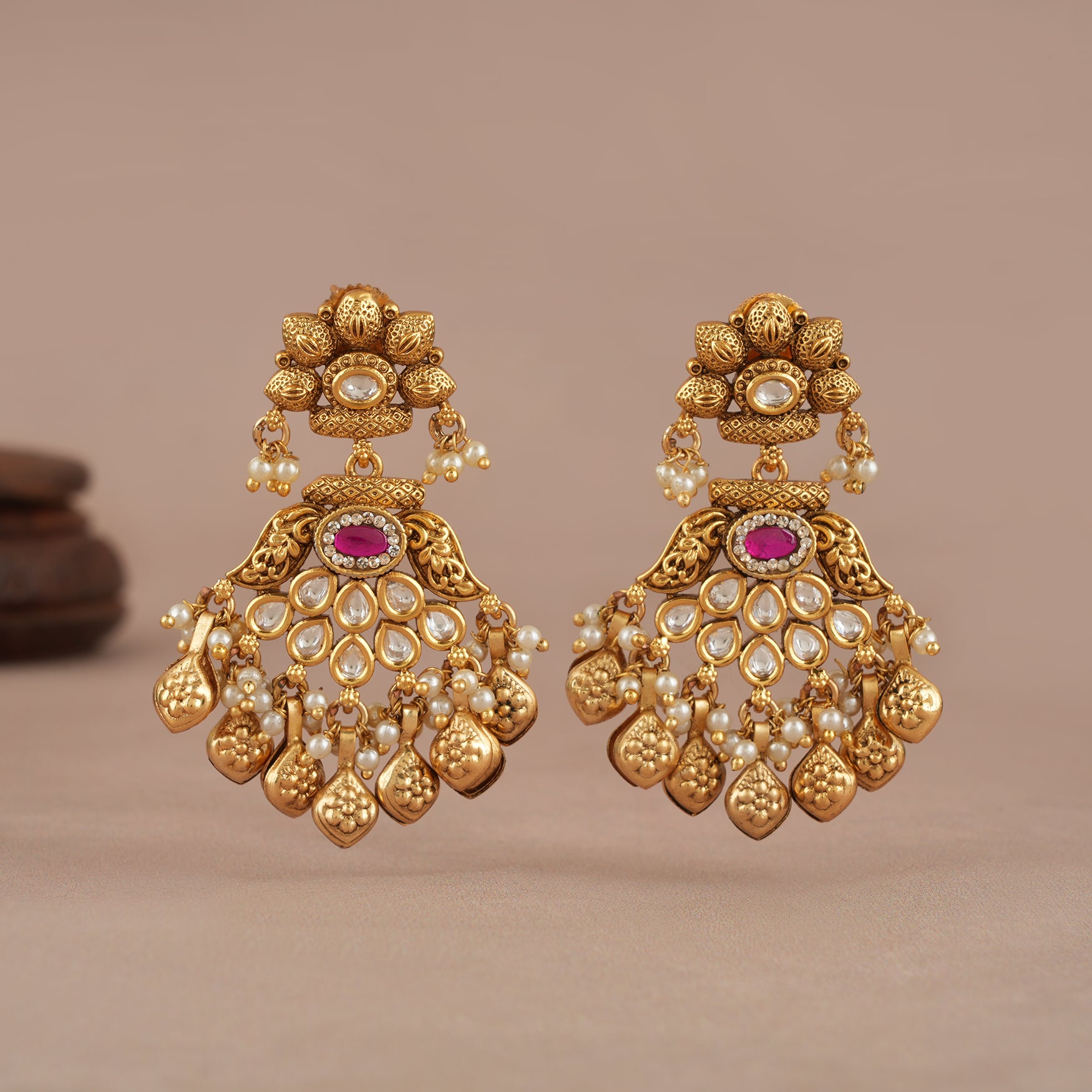 Stunning kundan antique gold long earring