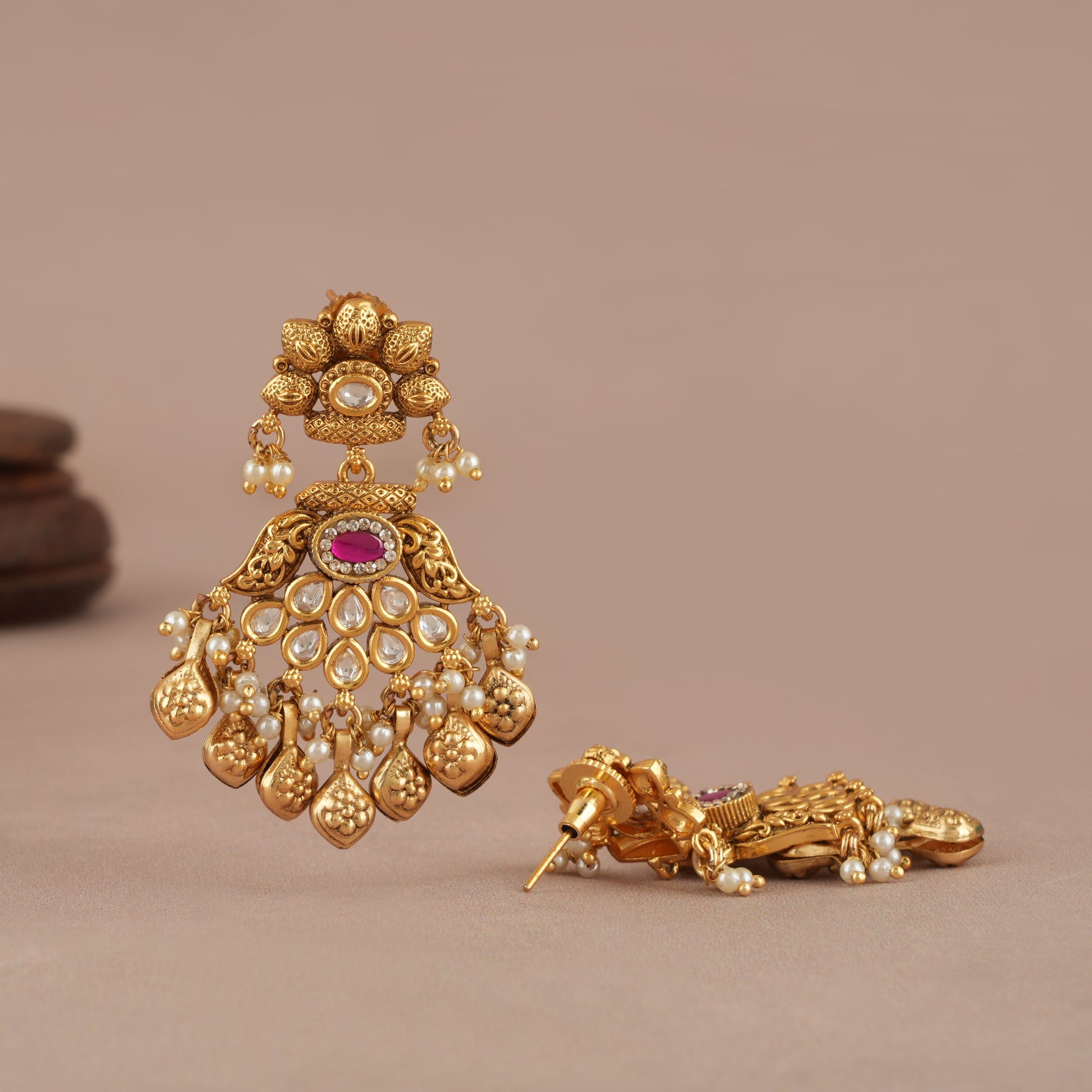 Stunning kundan antique gold long earring