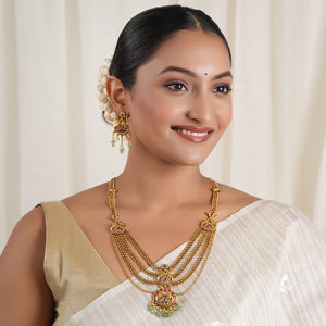 Beautiful long stone antique gold elephant layer neckalce set