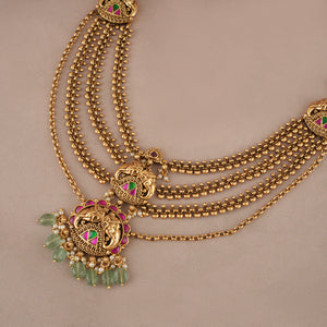 Beautiful long stone antique gold elephant layer neckalce set