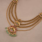Beautiful long stone antique gold elephant layer neckalce set
