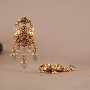 Beautiful long stone antique gold elephant layer neckalce set