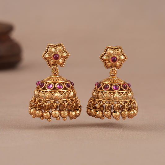 Elegant stone antique gold jhumka earring for women