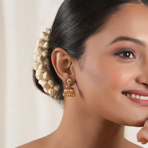 Elegant stone antique gold jhumka earring for women