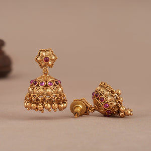 Elegant stone antique gold jhumka earring for women