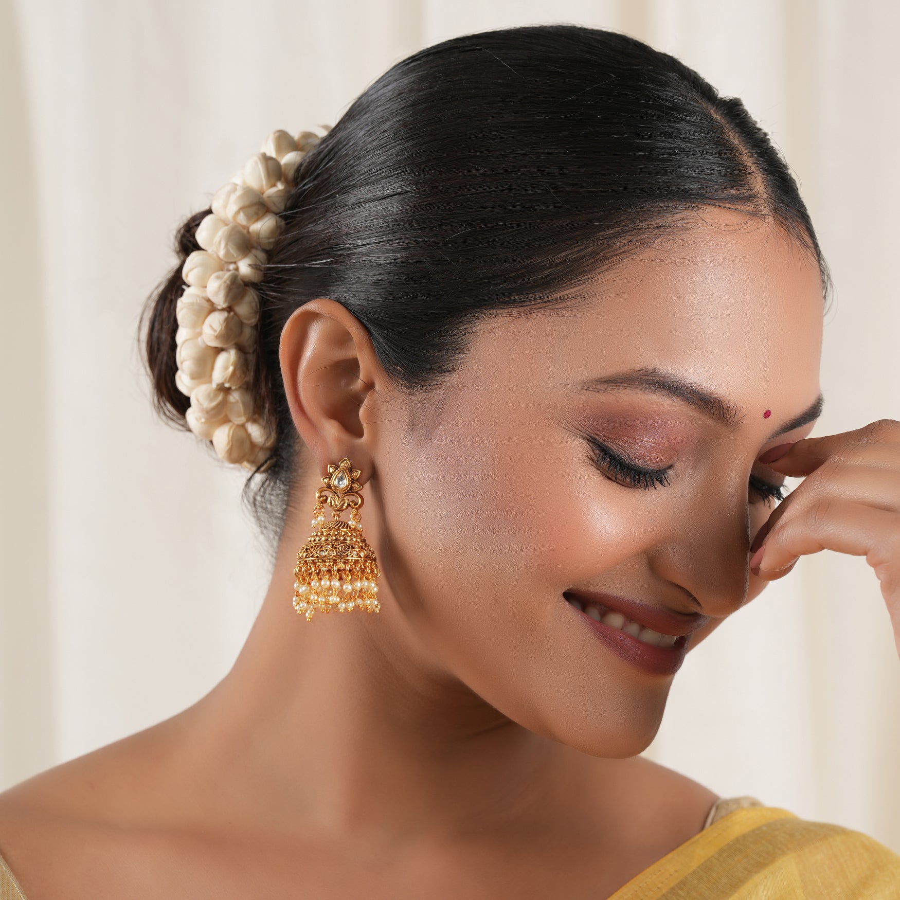 Stunning pearl drop big size antique gold jhumka earring