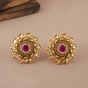 Beautiful floral kundan ruby gold stud
